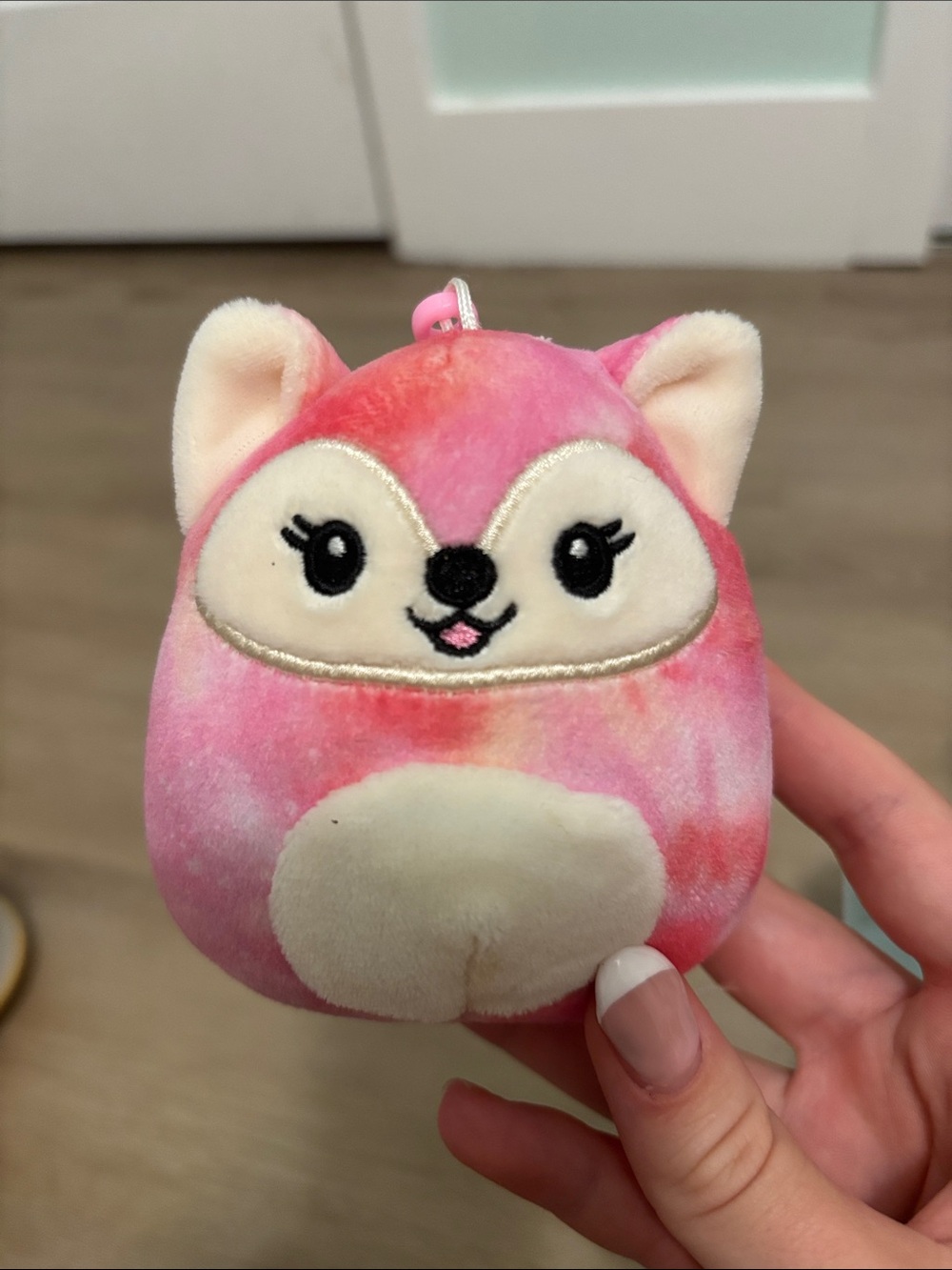 Squishmallows Pink Tie-Dye Fox Plush Keychain